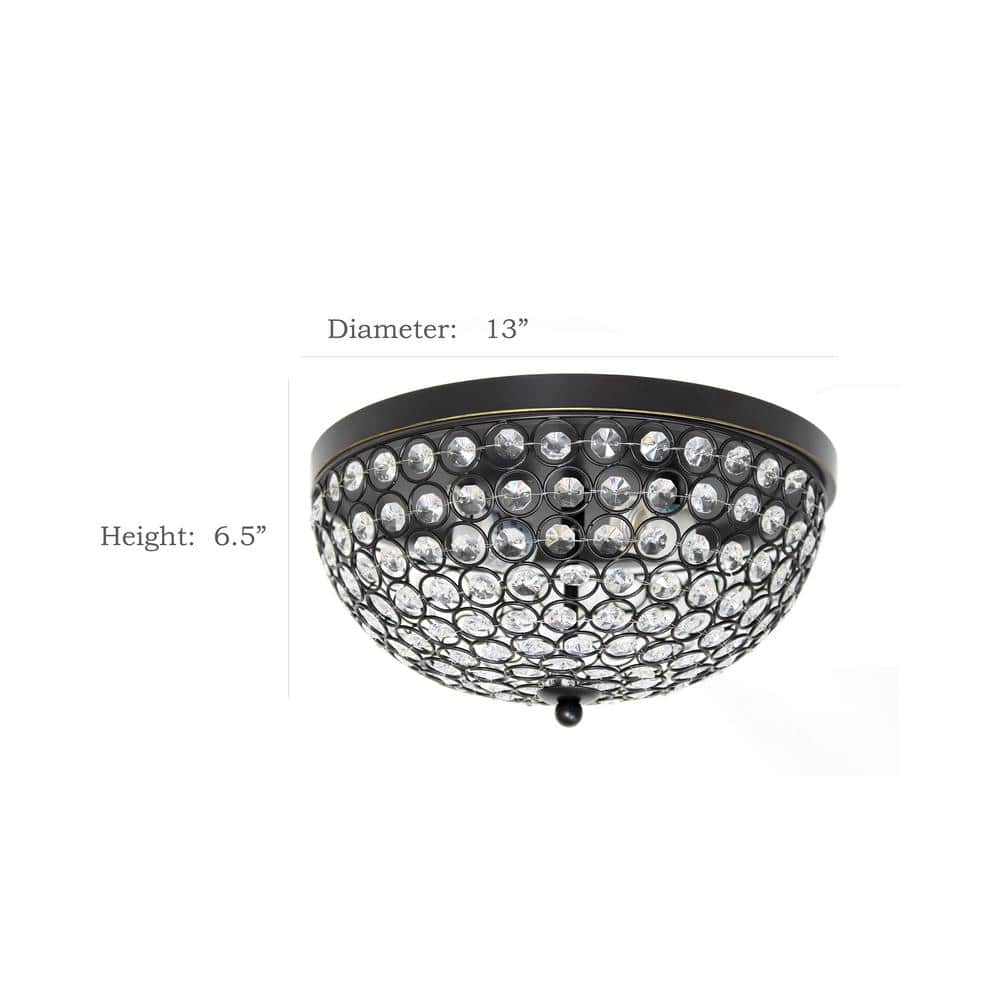 Elegant Elipse 15" Bronze Crystal Bowl Ceiling Flush Mount Light