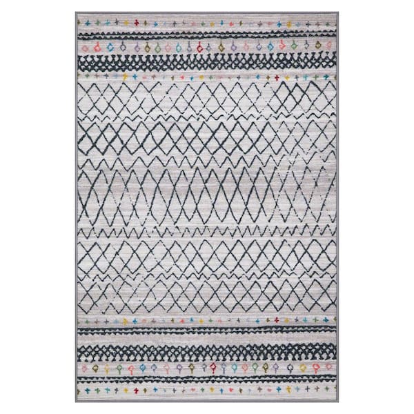 Ottomanson Basics Collection Non-Slip Rubberback Abstract Boho 3x5 Indoor Area Rug, 3 ft. 3 in. x 5 ft., Beige