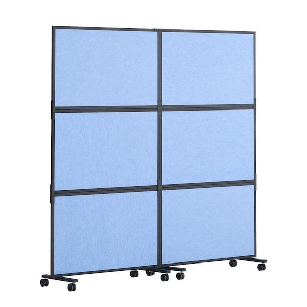 SKYSHALO 2 Panel Freestanding Office Divider, Partition Wall & Privacy Screen for Room Separation, Light Blue Polywire