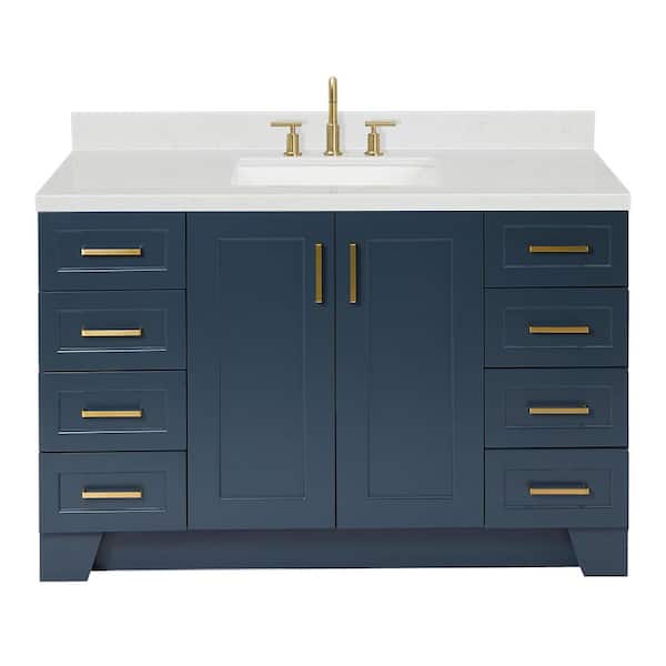 Taylor 54.25 in. W x 22 in. D x 36 in. H Single Sink Freestanding Bath Vanity in Midnight Blue with Carrara Quartz Top