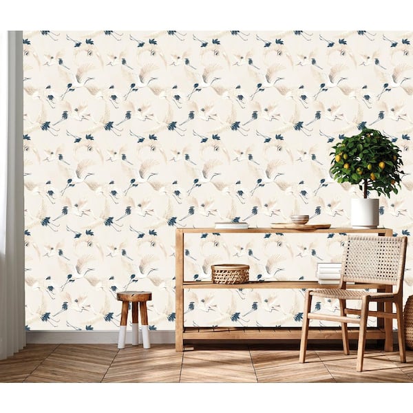 Light Grey Cranes in Flight Print Non Woven Non-Pasted Textured Wallpaper 57 sq. ft.