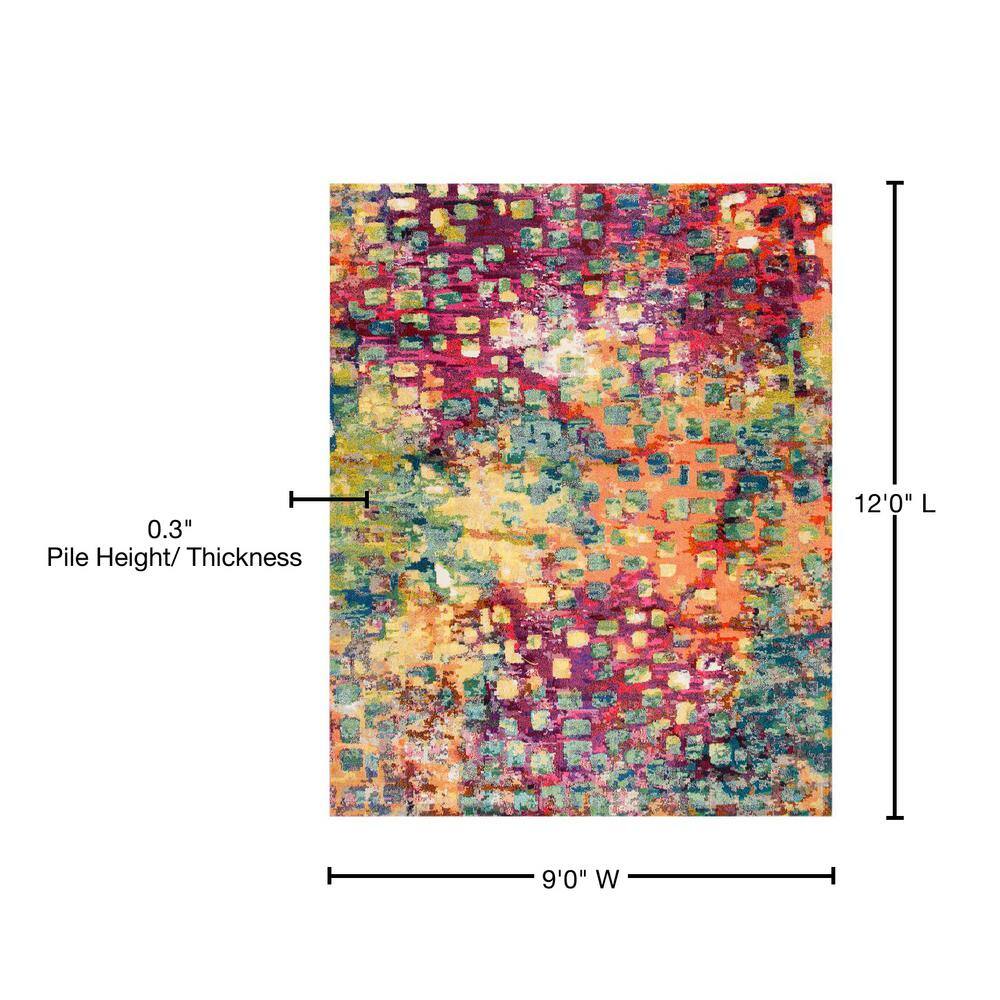 Fuchsia and Gold 9' x 12' Synthetic Rectangular Area Rug
