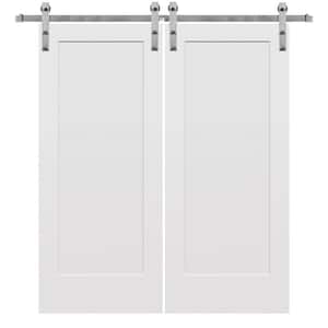 60 in. x 80 in. Smooth Madison Primed Composite Double Sliding Barn Door with Stainless Steel Hardware Kit