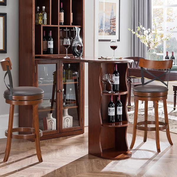 Patio 42.5 in Brown High Back Metal with Rubber Wood Legs(Set of 2)