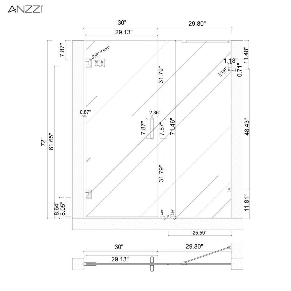 Makata 60" x 72" Frameless Brushed Nickel Shower Door