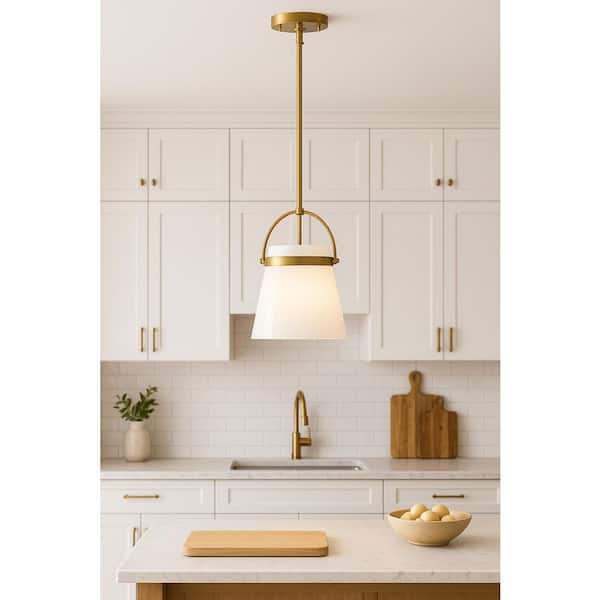 Tori Lacquered Brass+ Cased Opal Glass Pendant Light
