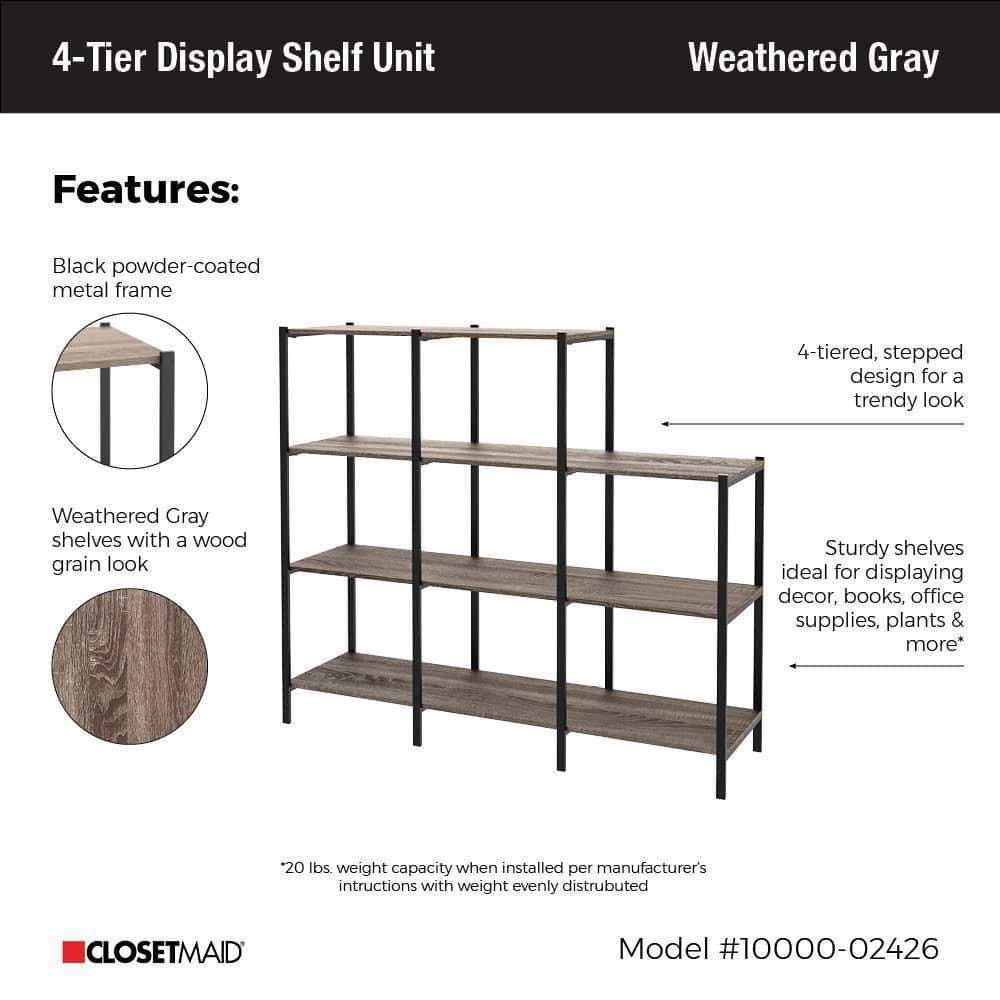Weathered Gray 4-Tier Industrial Wood and Metal Bookcase