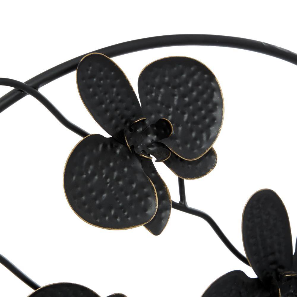 Elegant Black Metal Orchid Floral Sculpture 26"