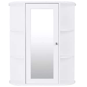 White Single Bathroom Storage Cabinet Spacesaver Open Shelves w/Mirrored Organizer