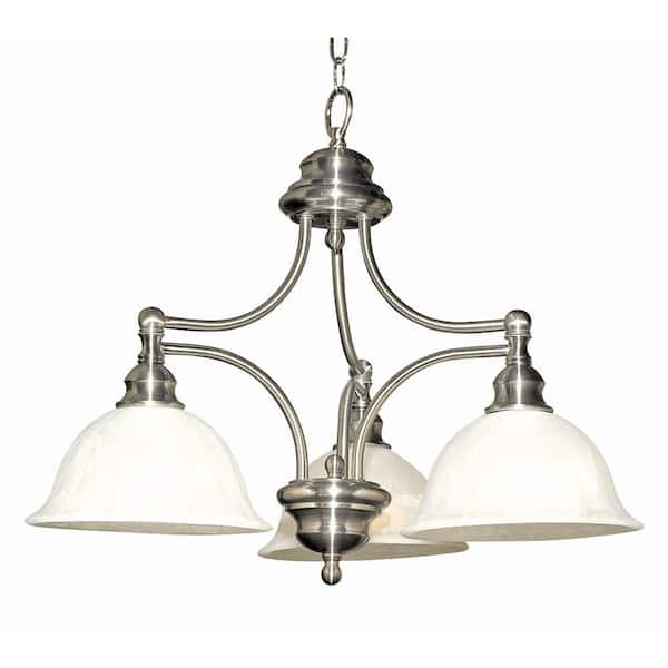 Yosemite Home Decor Broadleaf Collection 3-Light Satin Nickel Hanging Chandelier with Frosted Marble Glass Shade