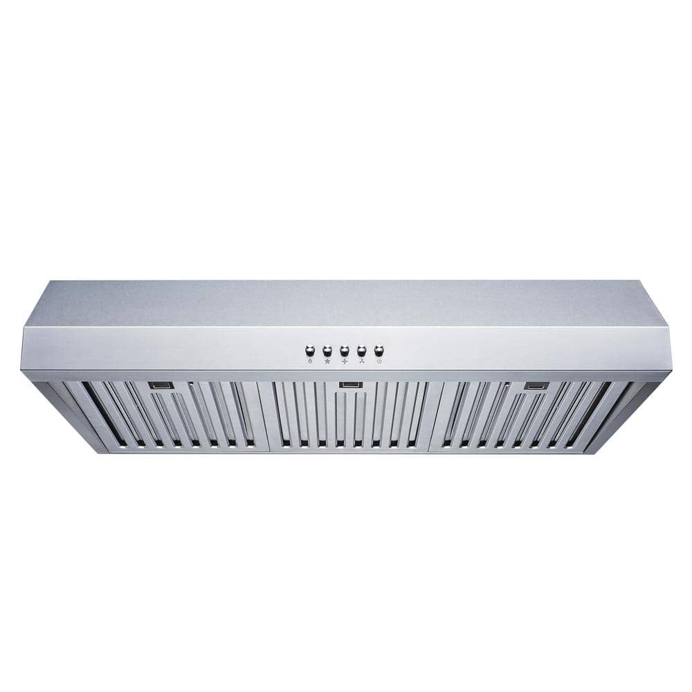 Winflo 30 in. 466 CFM Convertible Under Cabinet Range Hood in Stainless Steel with Baffle Filters, Silver