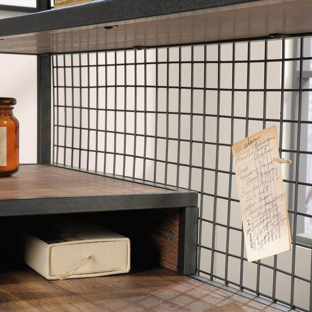 Vintage Oak and Black L-Shaped Computer Desk with Drawer