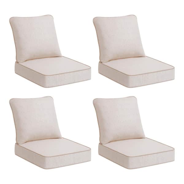 Hampton Bay 24 in. W x 24 in. D Cushionguard Deep Seat Universal Outdoor Cushion in Putty Trellis (Set of 4)