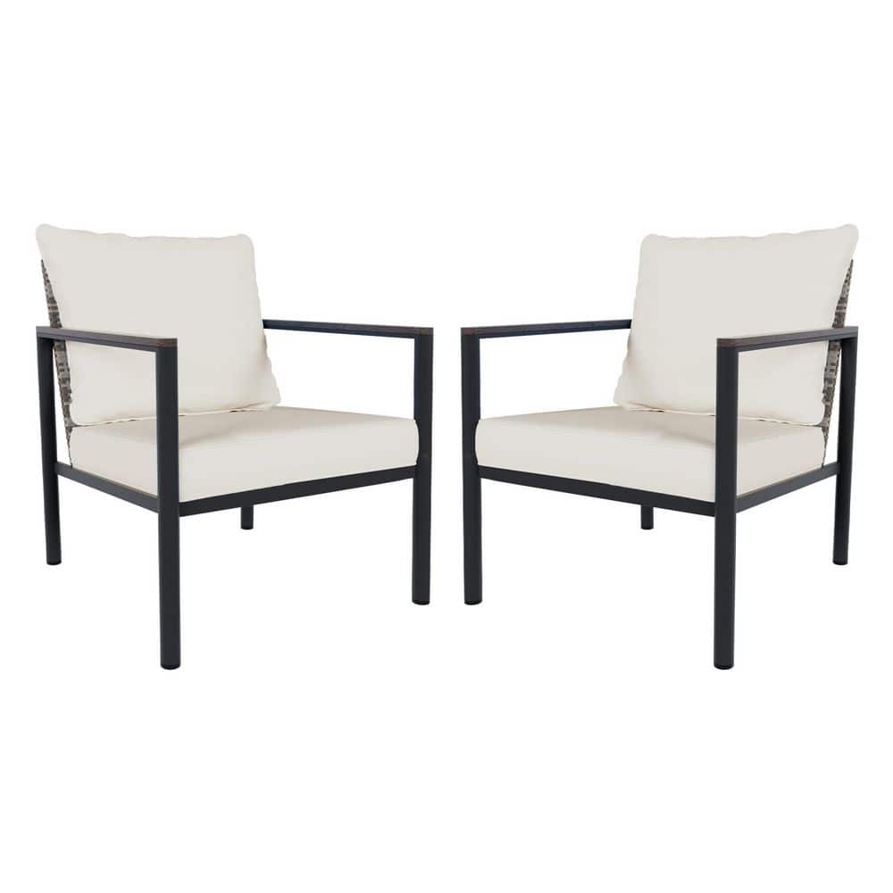 2-Piece Wicker Outdoor Patio Steel Frame Lounge Chair with Beige Cushions price history on PriceWatchPro