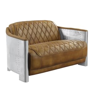 Sedna 50.4 in. Espresso Top Grain Leather and Aluminum Solid Leather 2 Seat Loveseat