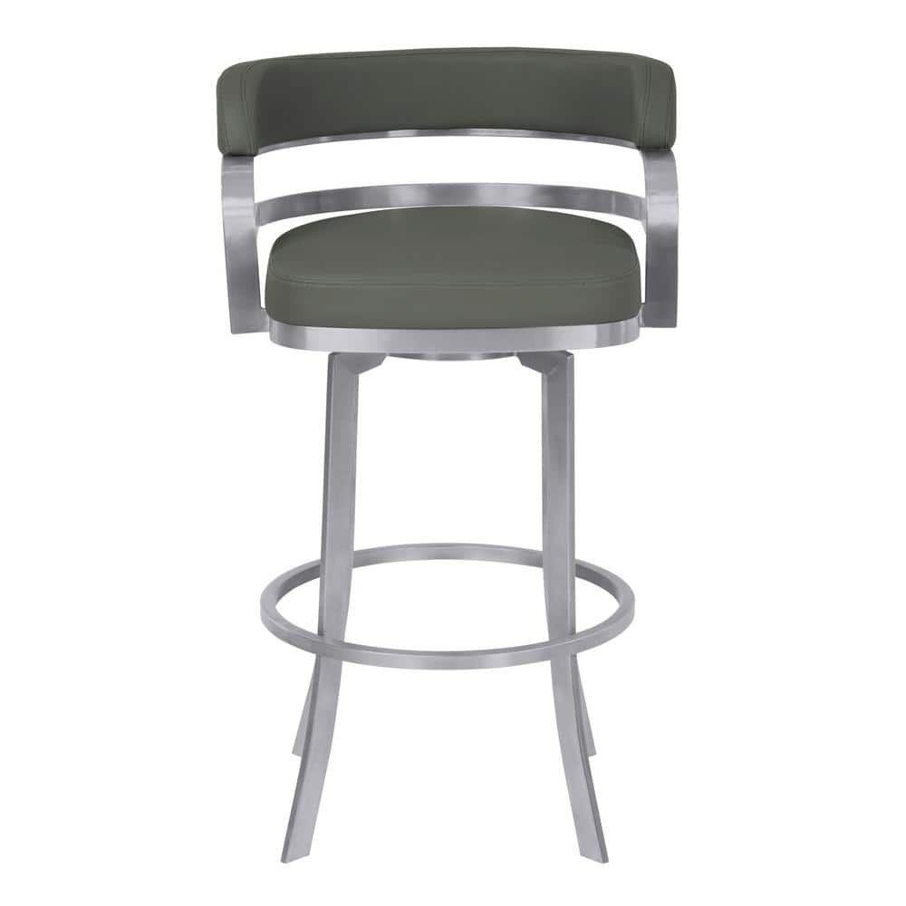 Gray Faux Leather and Metal Swivel Bar Stool