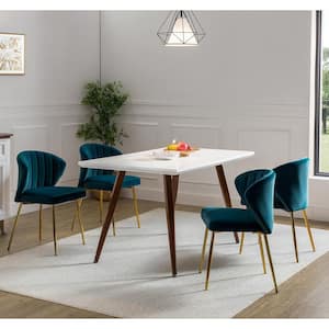 Olinto Modern Teal Velvet Channel Tufted Side Chair with Metal Legs (Set of 4)