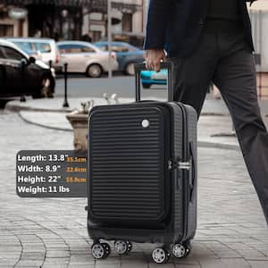 22 in. Black Front Open Luggage Light-Weight Suitcase with Front Pocket and USB Port, 1 Portable Carrying Case