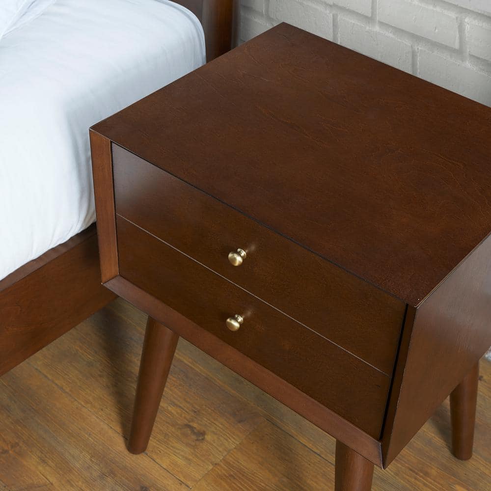 Mahogany Mid-Century Modern 2-Drawer Nightstand