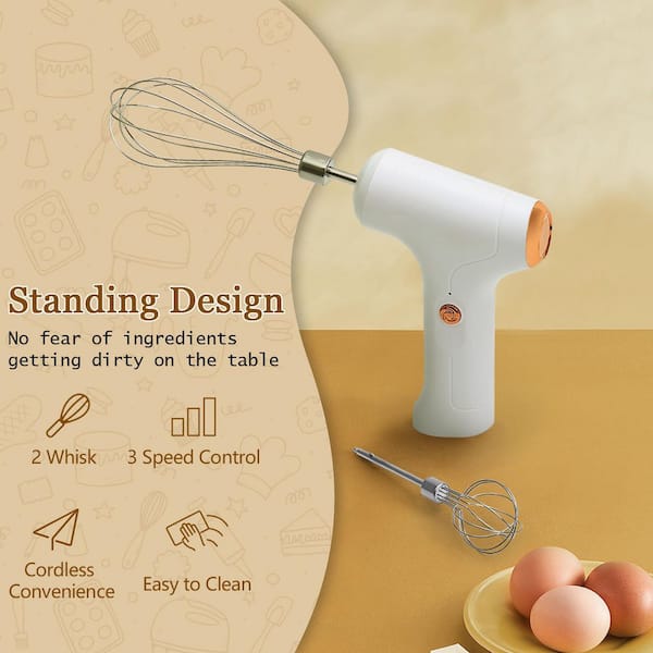 Wudkey Cordless Hand Mixer, 3-Speed Handheld Electric Whisk with 2