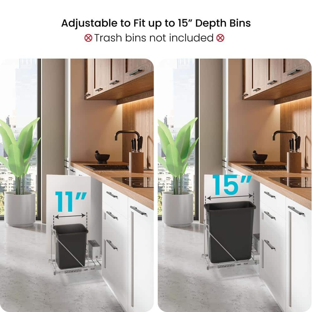 Adjustable White Plastic Pull-Out Under Sink Trash Can Frame
