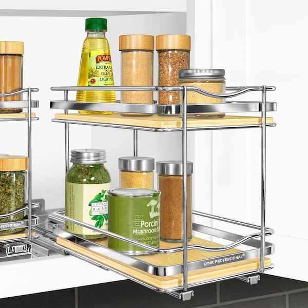 Lynk Professional 8-1/4 in. Wide Silver Chrome Slide Out Spice Rack Pull Out Cabinet Organizer