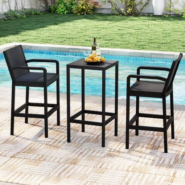 3 Piece Patio Bar Set Bistro Table & Chairs w/ Heavy-Duty Metal Frame