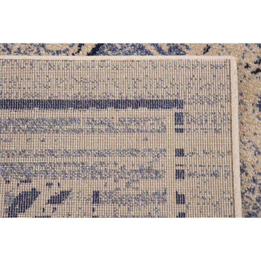 10' x 13' Blue and Ivory Floral Reversible Area Rug