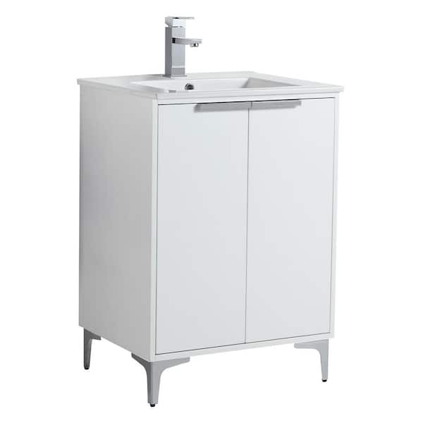 FINE FIXTURES 24 in. W x 18.5 in. D x 35.25 in. H Single sink Bath Vanity in White with Polished Chrome Hardware and Ceramic Sink top