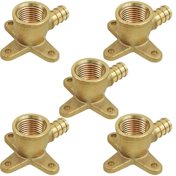PLUMBFLEX 3/4 in. x 3/4 in. Brass PEX Barb x Female Pipe Thread 90-Degree Drop Ear Elbow Pipe Fitting (5-Pack)