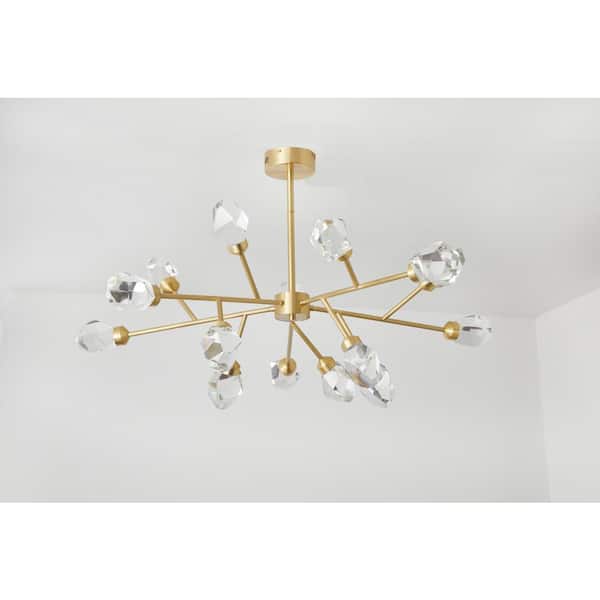 Luxury 15 Light Integrated LED Gold Finish Crystal Sputnik Chandelier with 2800K-6500K Remote Control