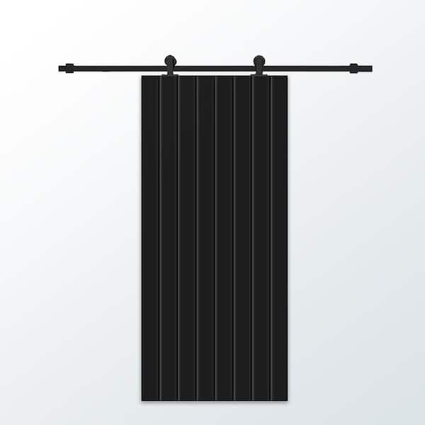CALHOME 30 in. x 96 in. Black Painted Composite MDF Paneled Interior Sliding Barn Door with Hardware Kit