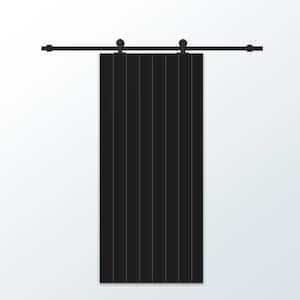 36 in. x 96 in. Black Stained Composite MDF Paneled Interior Sliding Barn Door with Hardware Kit