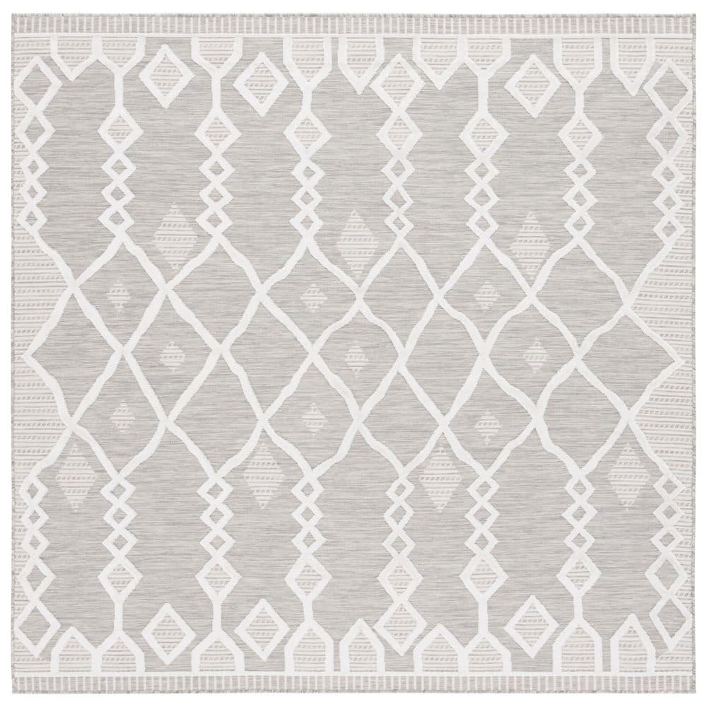 SAFAVIEH Cabana Gray/Ivory 6 ft. x 6 ft. High-Low Aztec Square Indoor ...