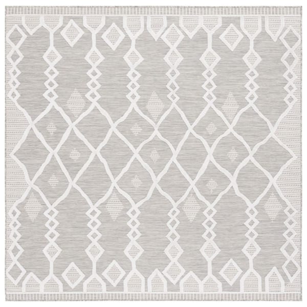 Cabana Gray/Ivory 6 ft. x 6 ft. High-Low Aztec Square Indoor/Outdoor Area Rug