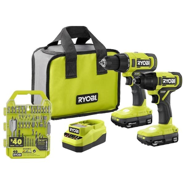 ONE+ 18V Cordless 2-Tool Combo Kit with Drill/Driver, Impact Driver, (2) Batteries, Charger, Drill & Drive Kit (40Piece)