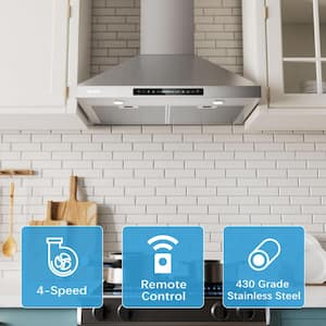 36 in. 763 CFM Ducted Wall Mount Range Hood in Stainless Steel with Gesture Control, Touch Panel and Remote