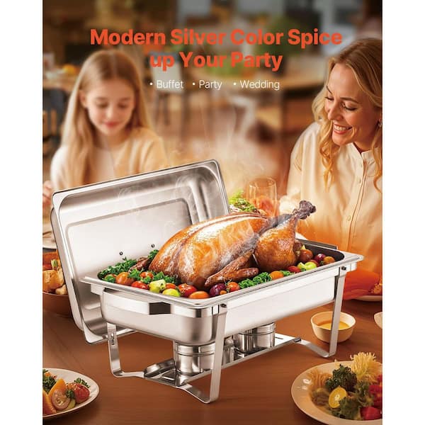 Chafing Dish Buffet Set, 8 qt. 6-Pack, Silver, Stainless Steel Chafing Dishes and Accessories, Round Catering Warmer