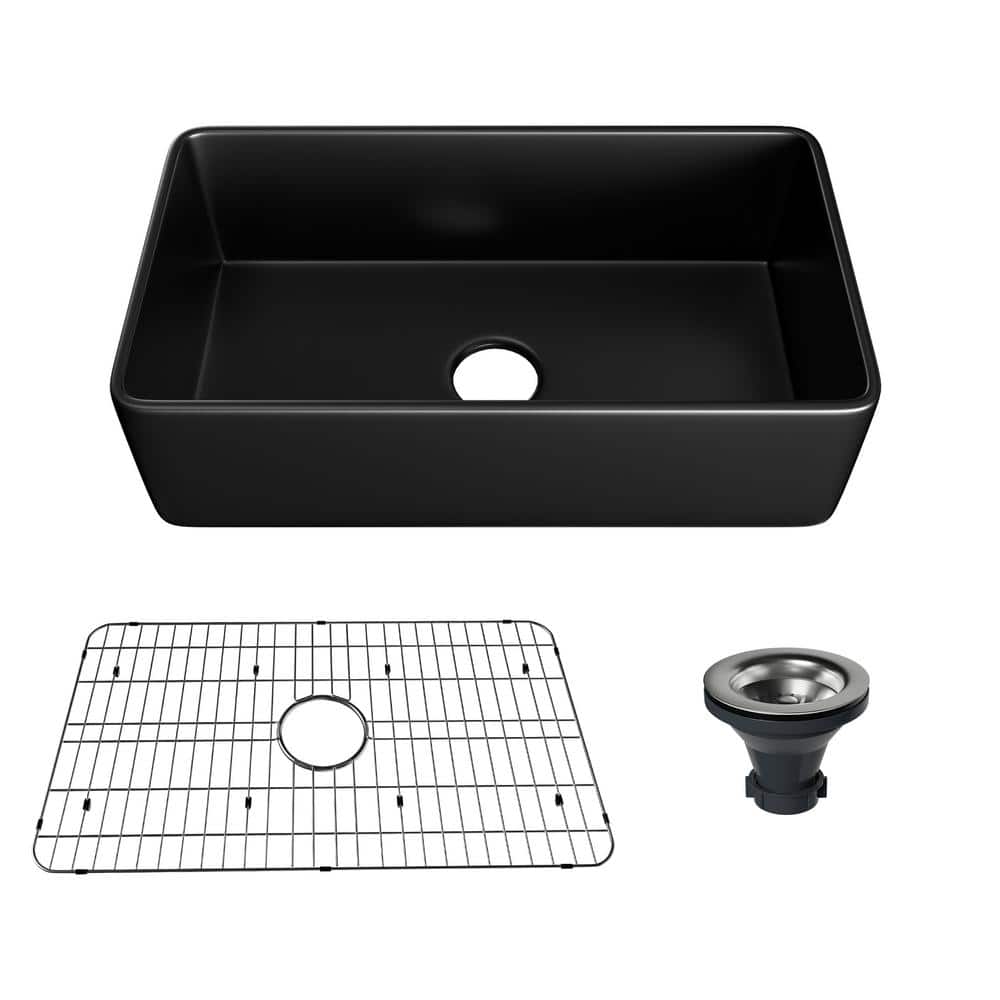 Matte Black Fireclay Single Bowl Farmhouse Kitchen Sink