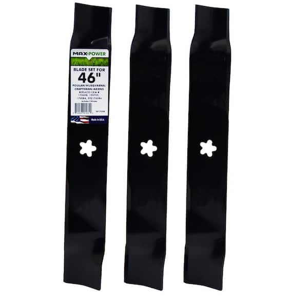 3 Blade Set for Many 46 in. Cut Craftsman, Husqvarna, Poulan Mowers Replaces OEM # 170698