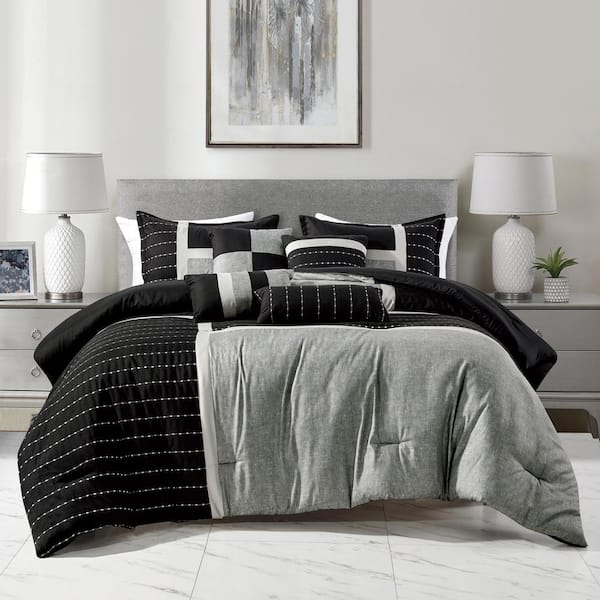 Jml 10-Piece Black Comforter Set, Luruxy Soft Bed in A Bag Queen Size