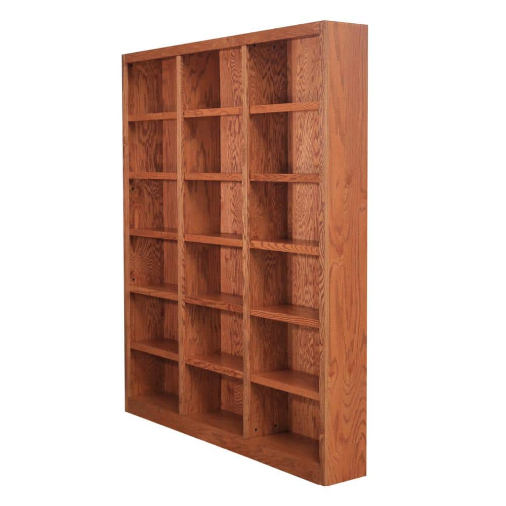 Traditional Dry Oak 84" Triple Wide 18-Shelf Bookcase