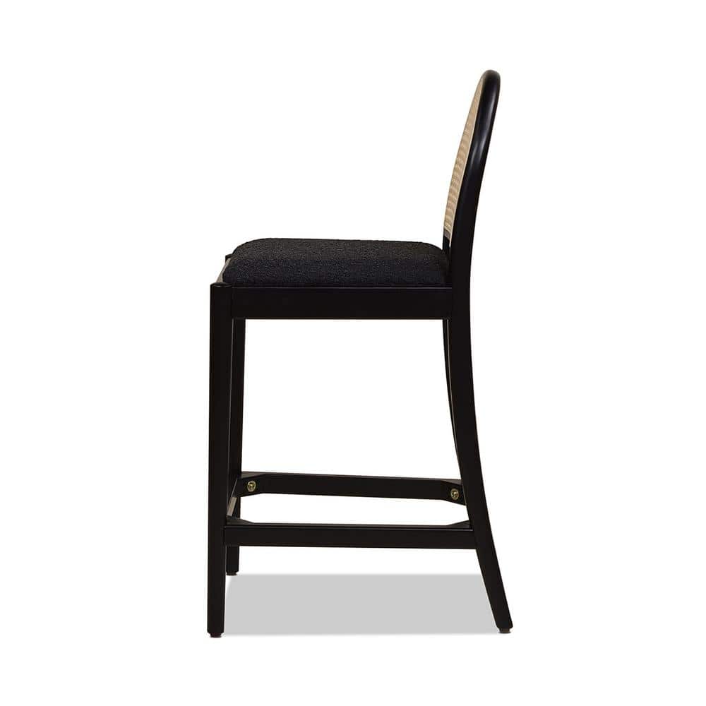 Ebony Black Boucle Oak Counter Stools with Cane Back, Set of 2