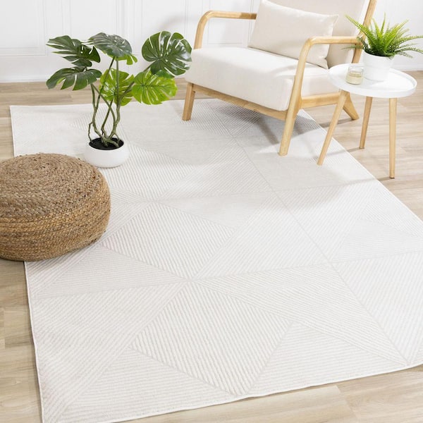 Veran Collections 5 ft. x 8 ft. Beige Geometric, Tonal/Solid Indoor Area Rug