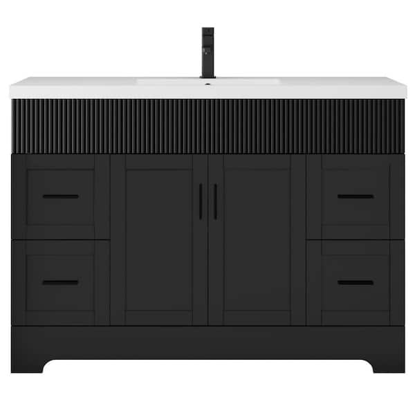 48 in. W. x 19 in. D x 33.7 in. H Single Sink Freestanding Bath Vanity in Black with White Resin Top Drain Faucet Set