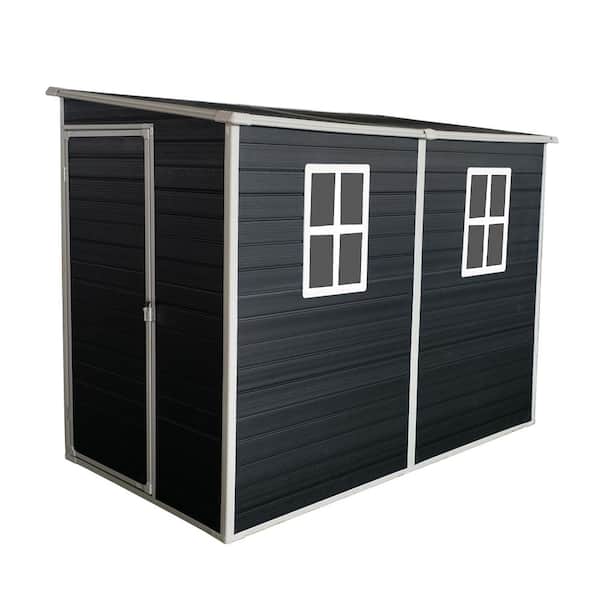 Unbranded 100 in. W x 52.5 in. D x 74.25 in. H Black Polypropylene Outdoor Storage Cabinet with 2--Window and Lockable Doors