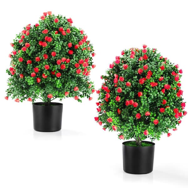 2 Pack Plastic Artificial Topiary Tree, 23 in. Topiary Ball Tree Fake Plants for Indoor Outdoor Decoration
