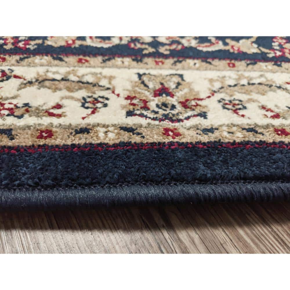Easy Care Deep Blue Floral Border 5' x 7' Synthetic Area Rug