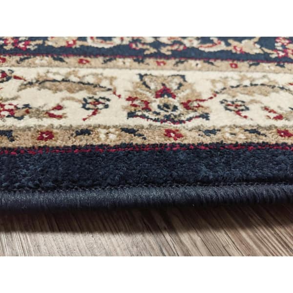 Como Navy 2 ft. x 7 ft. Traditional Oriental Scroll Area Rug