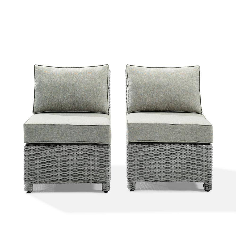 Bradenton Gray Wicker Outdoor Armless Chair Set with Cushions